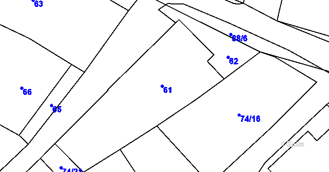Parcela st. 61 v KÚ Chvalovice, Katastrální mapa