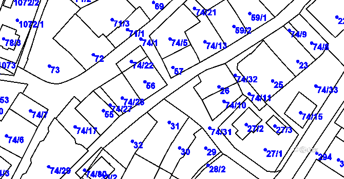 Parcela st. 74/1 v KÚ Chvalovice, Katastrální mapa