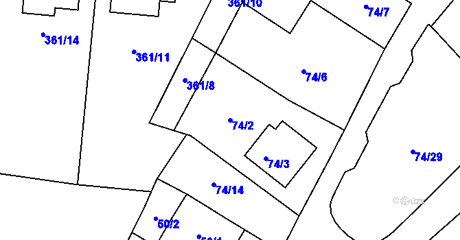 Parcela st. 74/2 v KÚ Chvalovice, Katastrální mapa