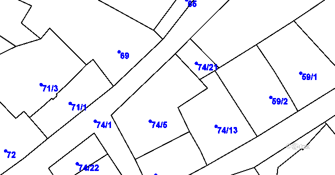 Parcela st. 74/5 v KÚ Chvalovice, Katastrální mapa