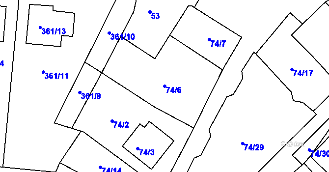 Parcela st. 74/6 v KÚ Chvalovice, Katastrální mapa