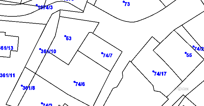 Parcela st. 74/7 v KÚ Chvalovice, Katastrální mapa