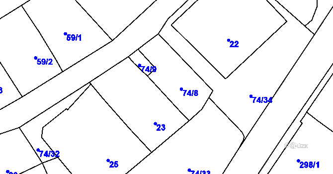 Parcela st. 74/8 v KÚ Chvalovice, Katastrální mapa