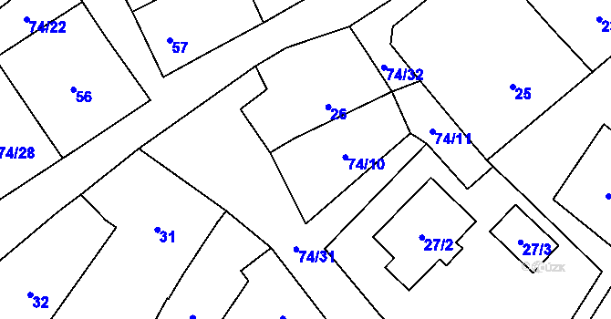 Parcela st. 74/10 v KÚ Chvalovice, Katastrální mapa