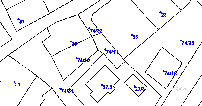 Parcela st. 74/11 v KÚ Chvalovice, Katastrální mapa