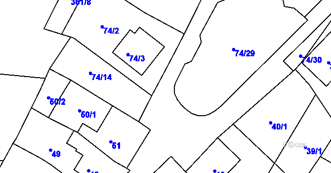Parcela st. 74/20 v KÚ Chvalovice, Katastrální mapa
