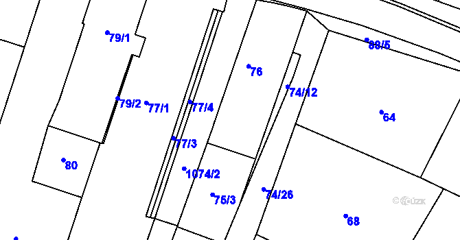 Parcela st. 75/4 v KÚ Chvalovice, Katastrální mapa