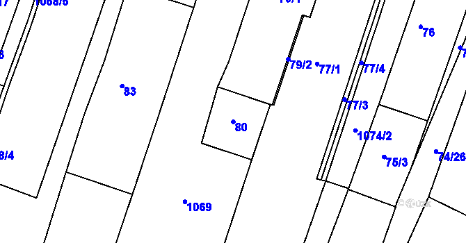 Parcela st. 80 v KÚ Chvalovice, Katastrální mapa