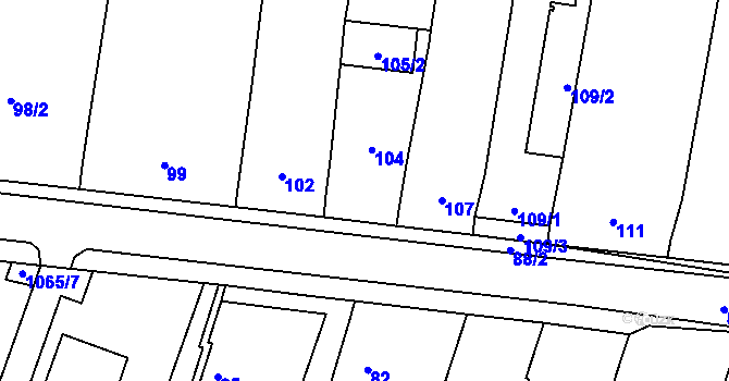 Parcela st. 104 v KÚ Chvalovice, Katastrální mapa