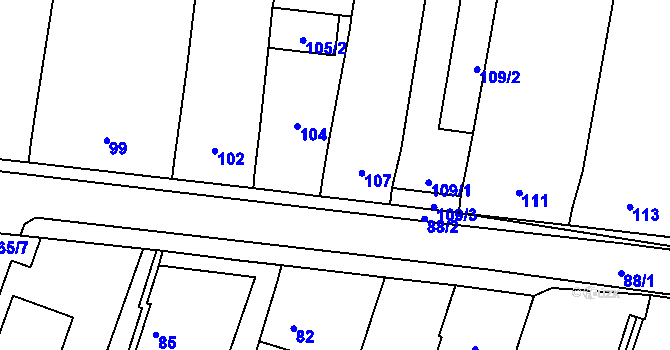 Parcela st. 107 v KÚ Chvalovice, Katastrální mapa