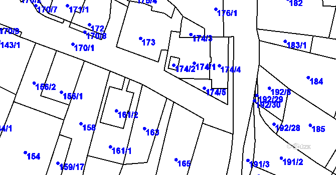 Parcela st. 170/1 v KÚ Chvalovice, Katastrální mapa