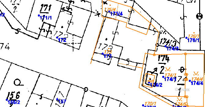 Parcela st. 173 v KÚ Chvalovice, Katastrální mapa