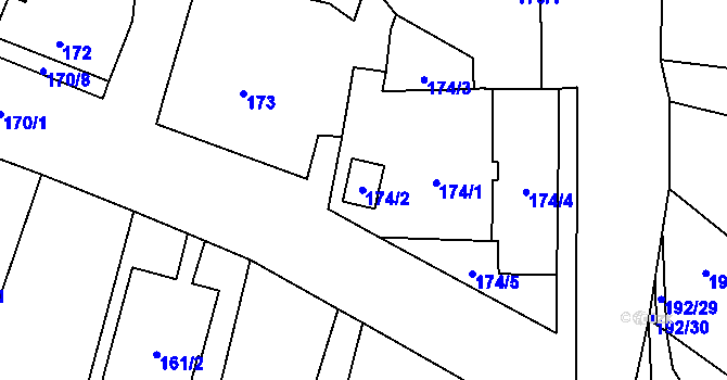 Parcela st. 174/2 v KÚ Chvalovice, Katastrální mapa