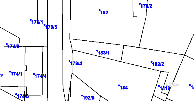 Parcela st. 183/1 v KÚ Chvalovice, Katastrální mapa