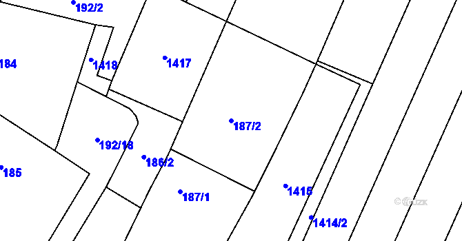 Parcela st. 187/2 v KÚ Chvalovice, Katastrální mapa