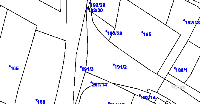 Parcela st. 192/1 v KÚ Chvalovice, Katastrální mapa