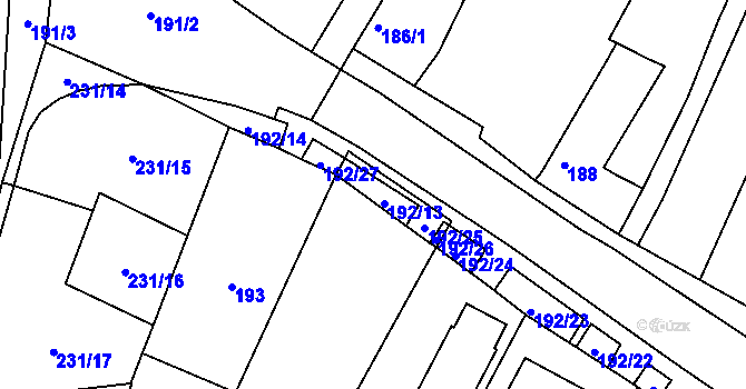 Parcela st. 192/13 v KÚ Chvalovice, Katastrální mapa
