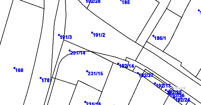 Parcela st. 192/14 v KÚ Chvalovice, Katastrální mapa