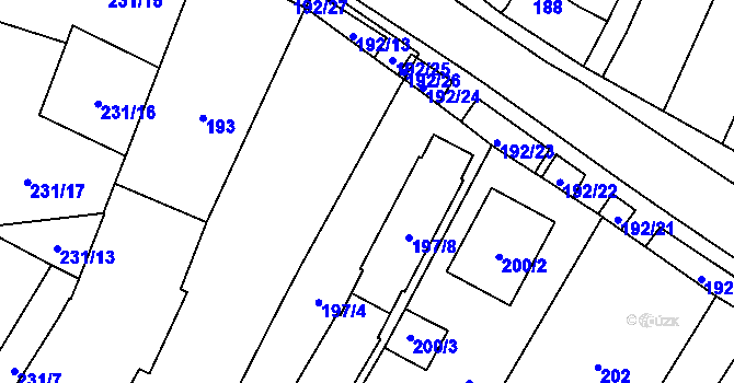 Parcela st. 198 v KÚ Chvalovice, Katastrální mapa