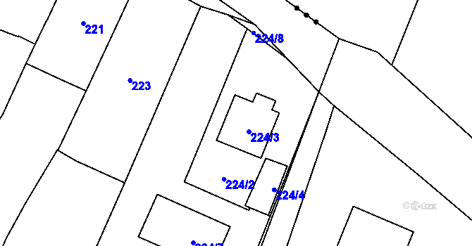 Parcela st. 224/3 v KÚ Chvalovice, Katastrální mapa