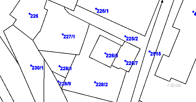 Parcela st. 228/5 v KÚ Chvalovice, Katastrální mapa