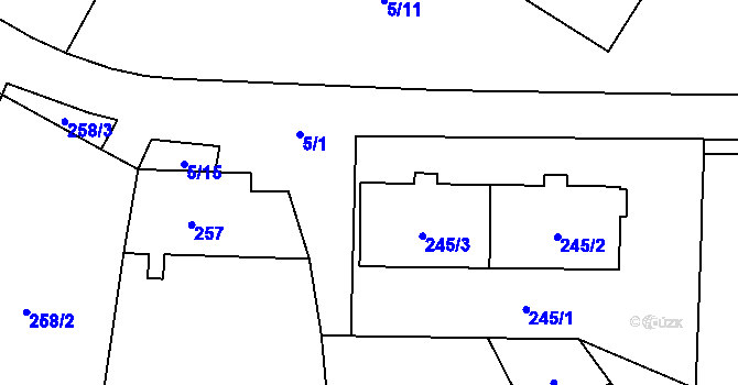 Parcela st. 245/3 v KÚ Chvalovice, Katastrální mapa