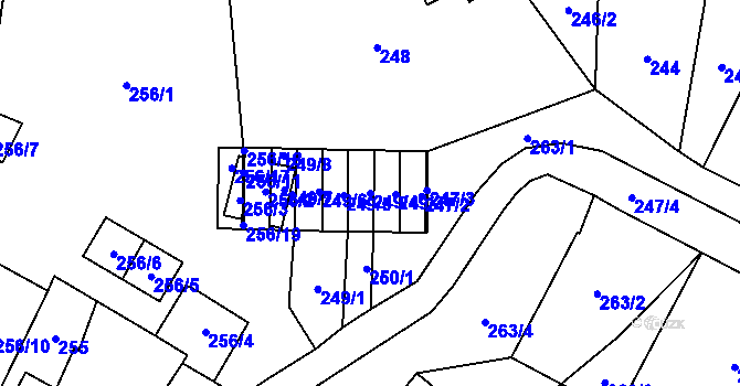 Parcela st. 249/4 v KÚ Chvalovice, Katastrální mapa