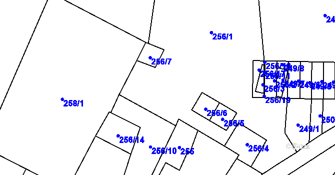 Parcela st. 256/1 v KÚ Chvalovice, Katastrální mapa