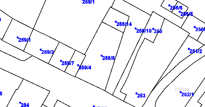 Parcela st. 256/8 v KÚ Chvalovice, Katastrální mapa