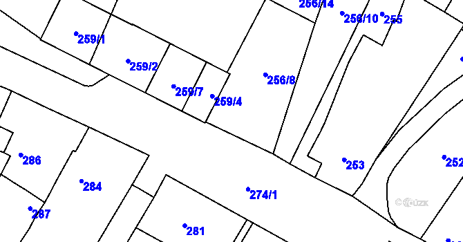 Parcela st. 256/9 v KÚ Chvalovice, Katastrální mapa