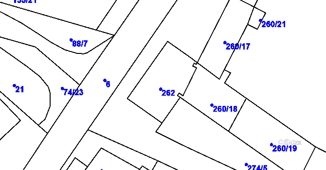 Parcela st. 262 v KÚ Chvalovice, Katastrální mapa