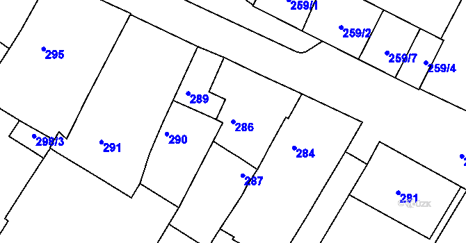 Parcela st. 286 v KÚ Chvalovice, Katastrální mapa