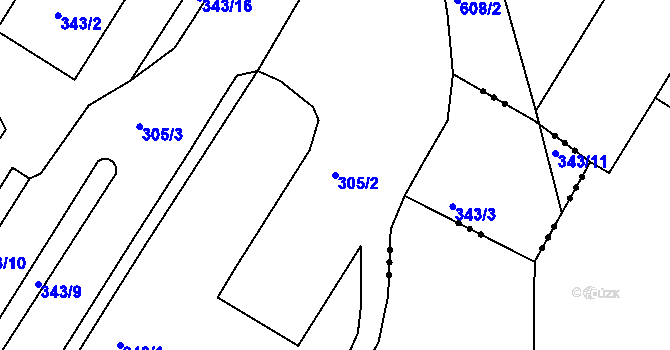 Parcela st. 305/2 v KÚ Chvalovice, Katastrální mapa