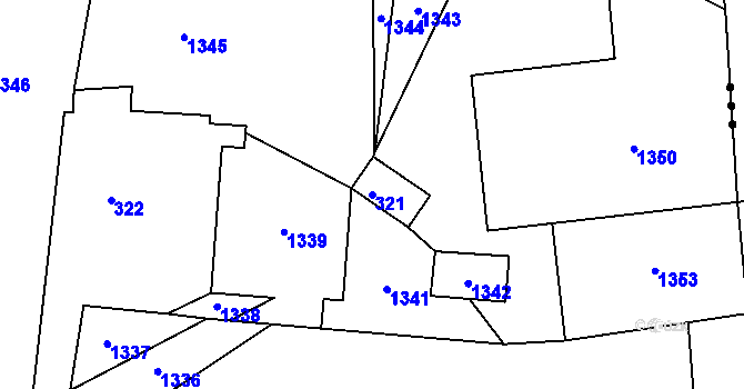 Parcela st. 321 v KÚ Chvalovice, Katastrální mapa