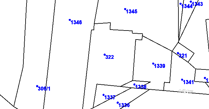 Parcela st. 322 v KÚ Chvalovice, Katastrální mapa