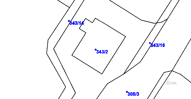 Parcela st. 343/2 v KÚ Chvalovice, Katastrální mapa