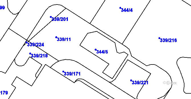 Parcela st. 344/5 v KÚ Chvalovice, Katastrální mapa