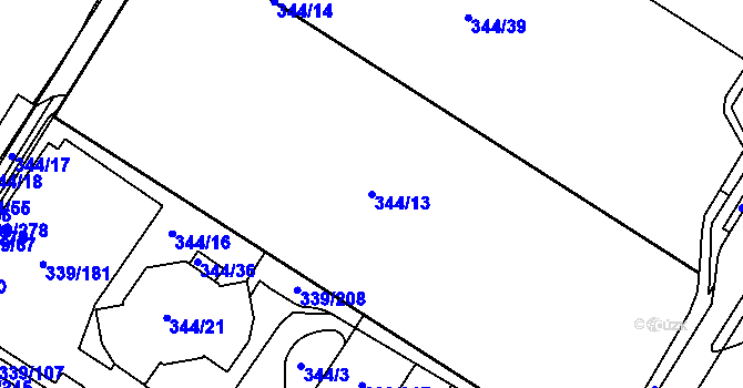 Parcela st. 344/13 v KÚ Chvalovice, Katastrální mapa