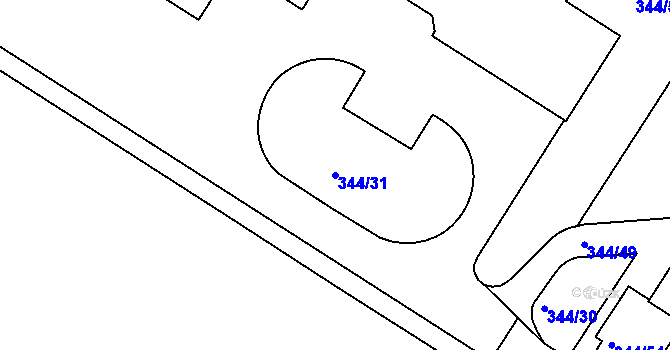 Parcela st. 344/31 v KÚ Chvalovice, Katastrální mapa