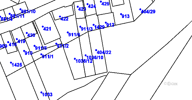 Parcela st. 404/22 v KÚ Chvalovice, Katastrální mapa