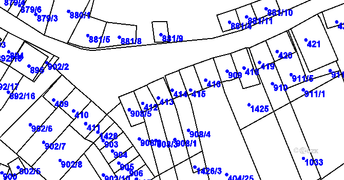 Parcela st. 414 v KÚ Chvalovice, Katastrální mapa