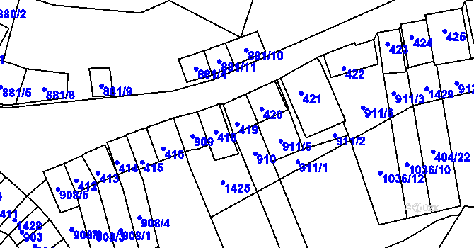 Parcela st. 419 v KÚ Chvalovice, Katastrální mapa