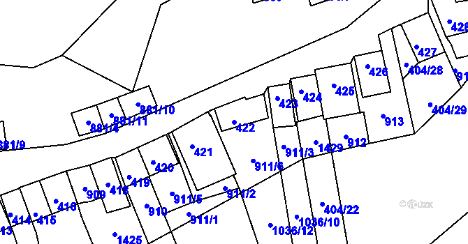 Parcela st. 422 v KÚ Chvalovice, Katastrální mapa