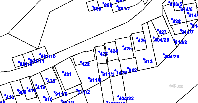 Parcela st. 423 v KÚ Chvalovice, Katastrální mapa