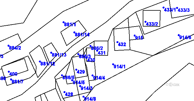Parcela st. 431 v KÚ Chvalovice, Katastrální mapa
