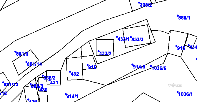 Parcela st. 433/2 v KÚ Chvalovice, Katastrální mapa