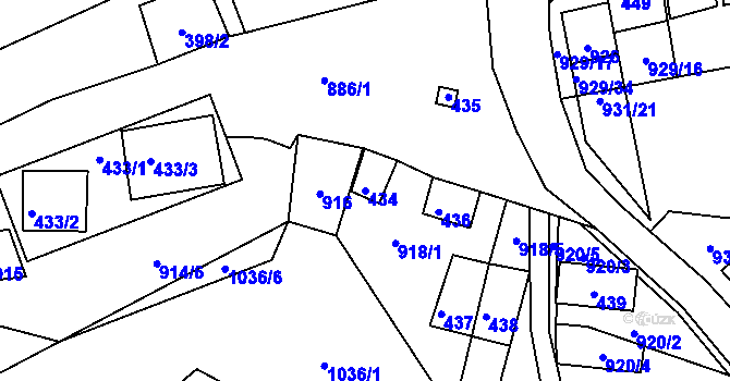 Parcela st. 434 v KÚ Chvalovice, Katastrální mapa