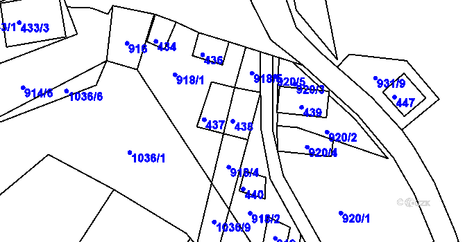 Parcela st. 438 v KÚ Chvalovice, Katastrální mapa