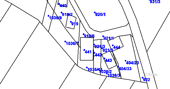 Parcela st. 441 v KÚ Chvalovice, Katastrální mapa