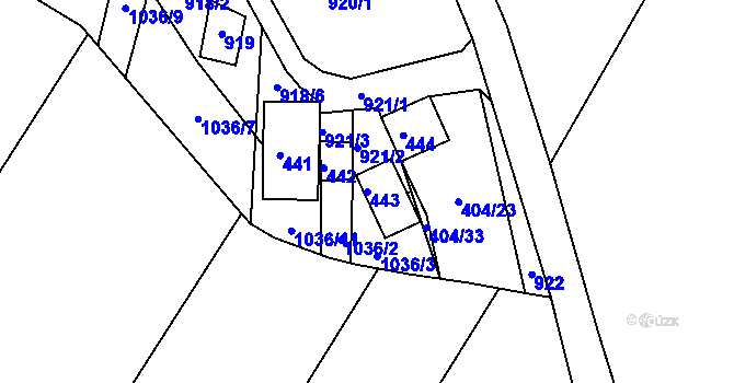 Parcela st. 443 v KÚ Chvalovice, Katastrální mapa